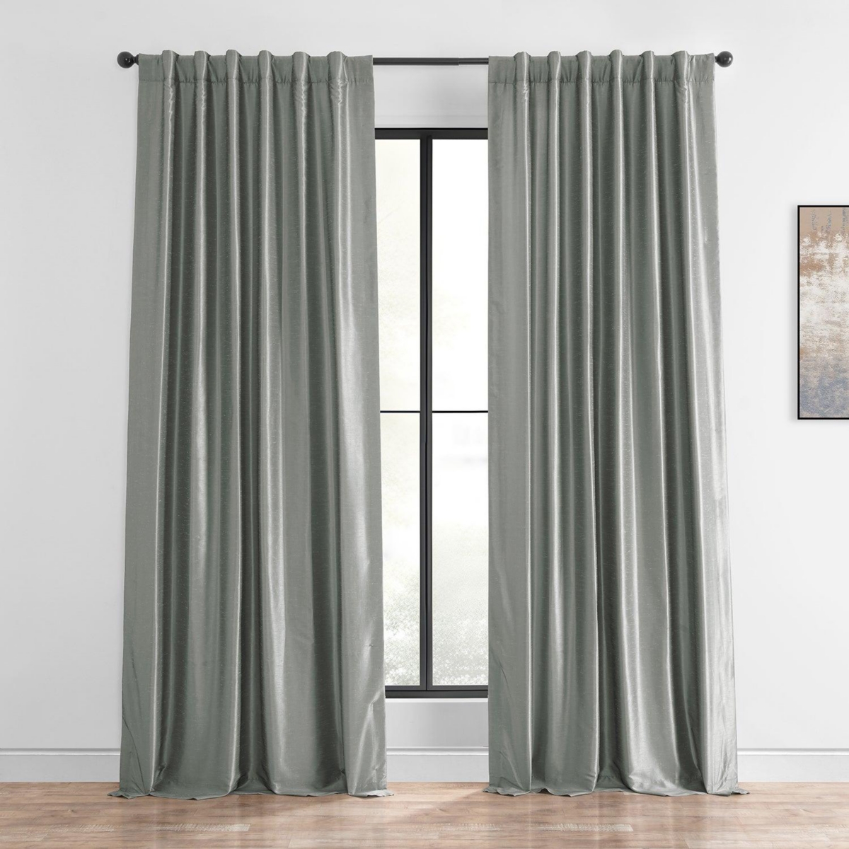 Half Price Drapes Silver Vintage Textured Faux Dupioni Silk Blackout Curtain