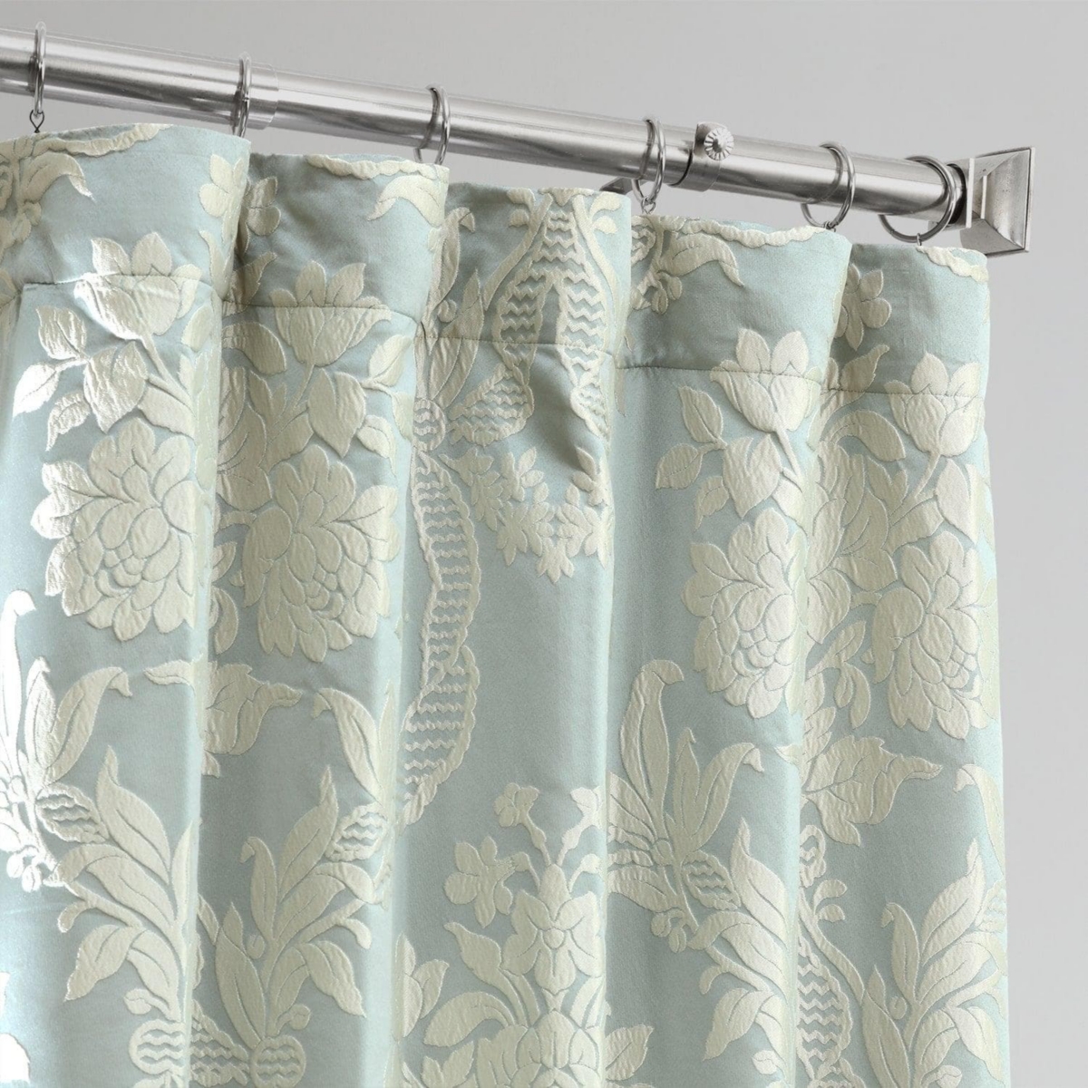 Half Price Drapes Magdelena Blue & Steel Damask Faux Silk Jacquard Room Darkening Curtain