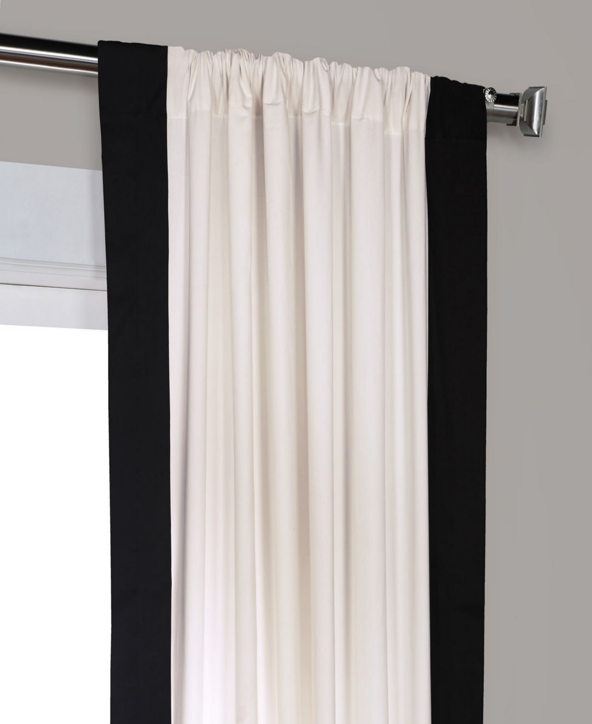 Half Price Drapes Fresh Popcorn & Black Bordered Vertical Printed Cotton Curtain In White