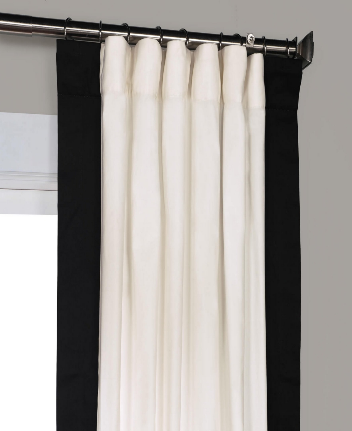 Half Price Drapes Fresh Popcorn & Black Bordered Vertical Printed Cotton Curtain