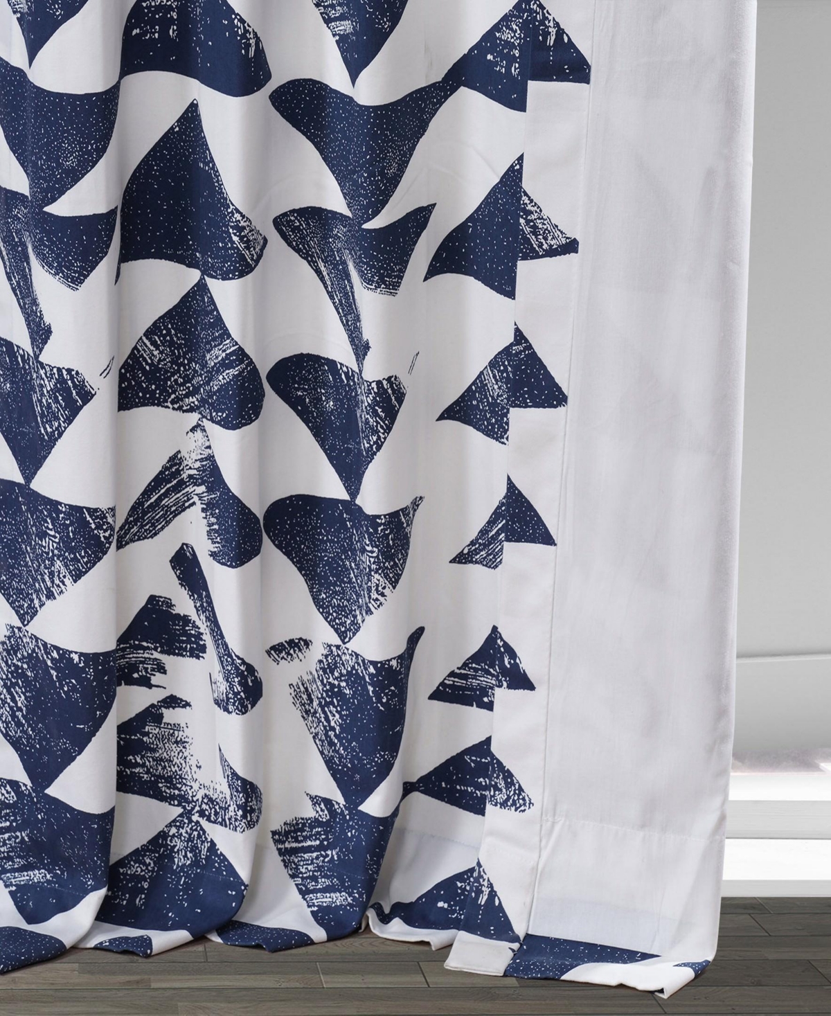Half Price Drapes Triad Indigo Geometric Printed Cotton Room Darkening Curtain