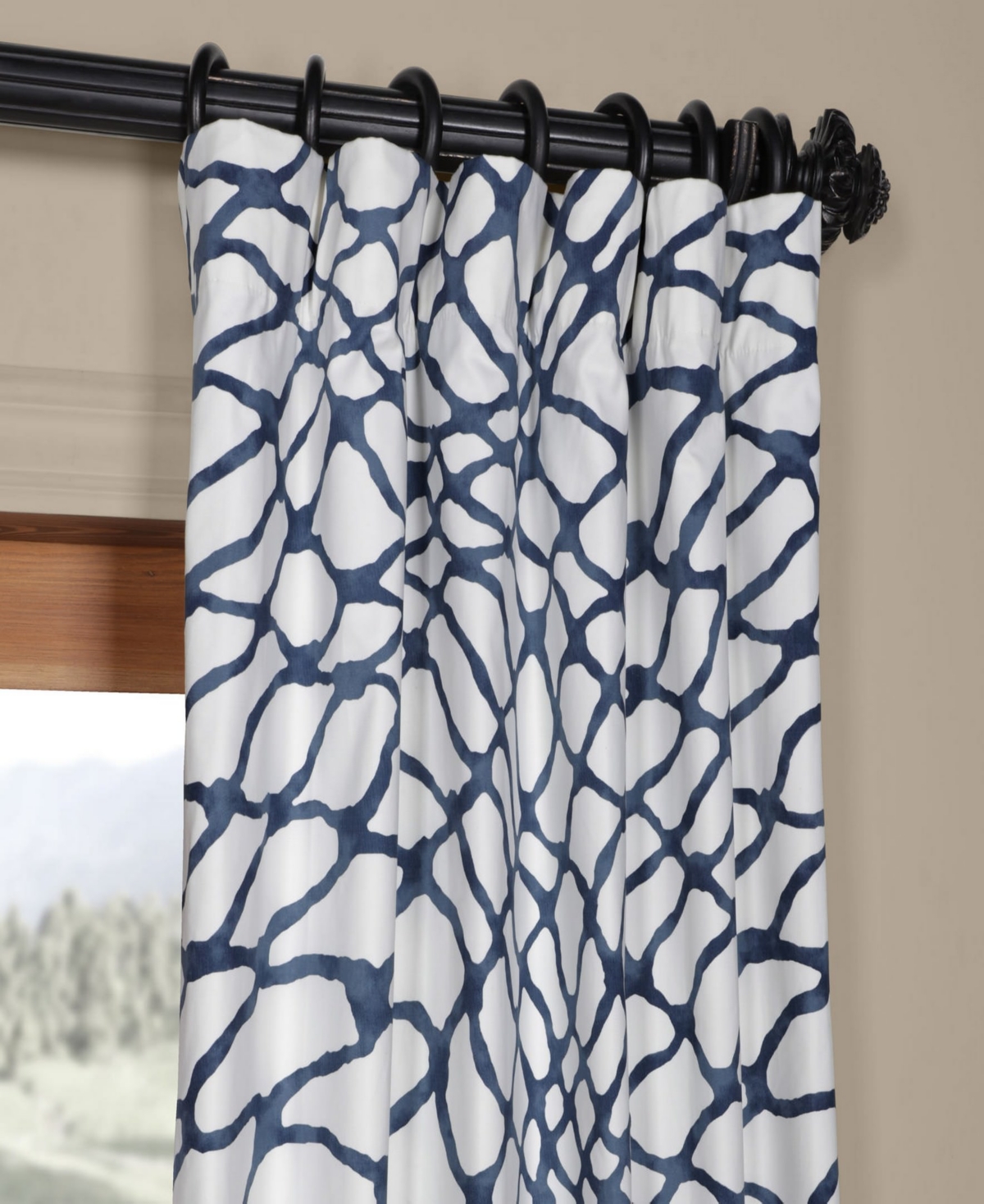 Half Price Drapes Ellis Blue Abstract Printed Cotton Room Darkening Curtain