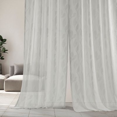 Floral Patterned Faux Linen Sheer Curtain