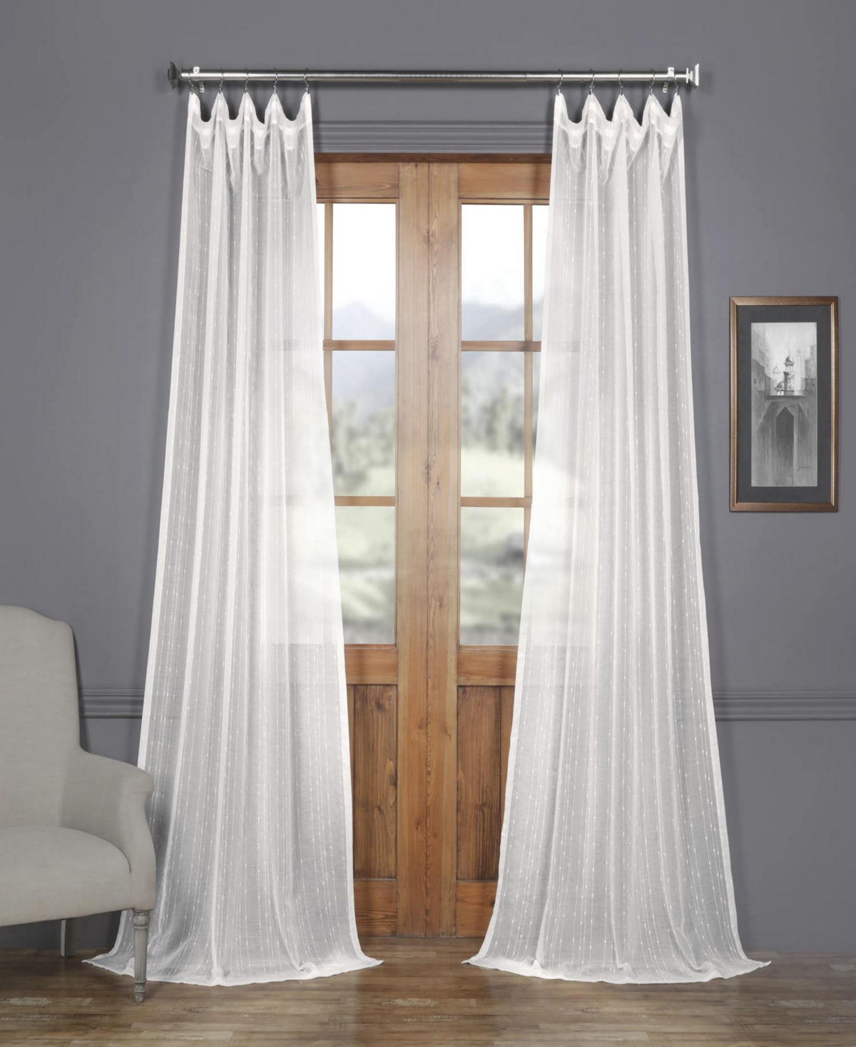 Half Price Drapes Avignon Vine Floral Patterned Faux Linen Sheer Curtain In White