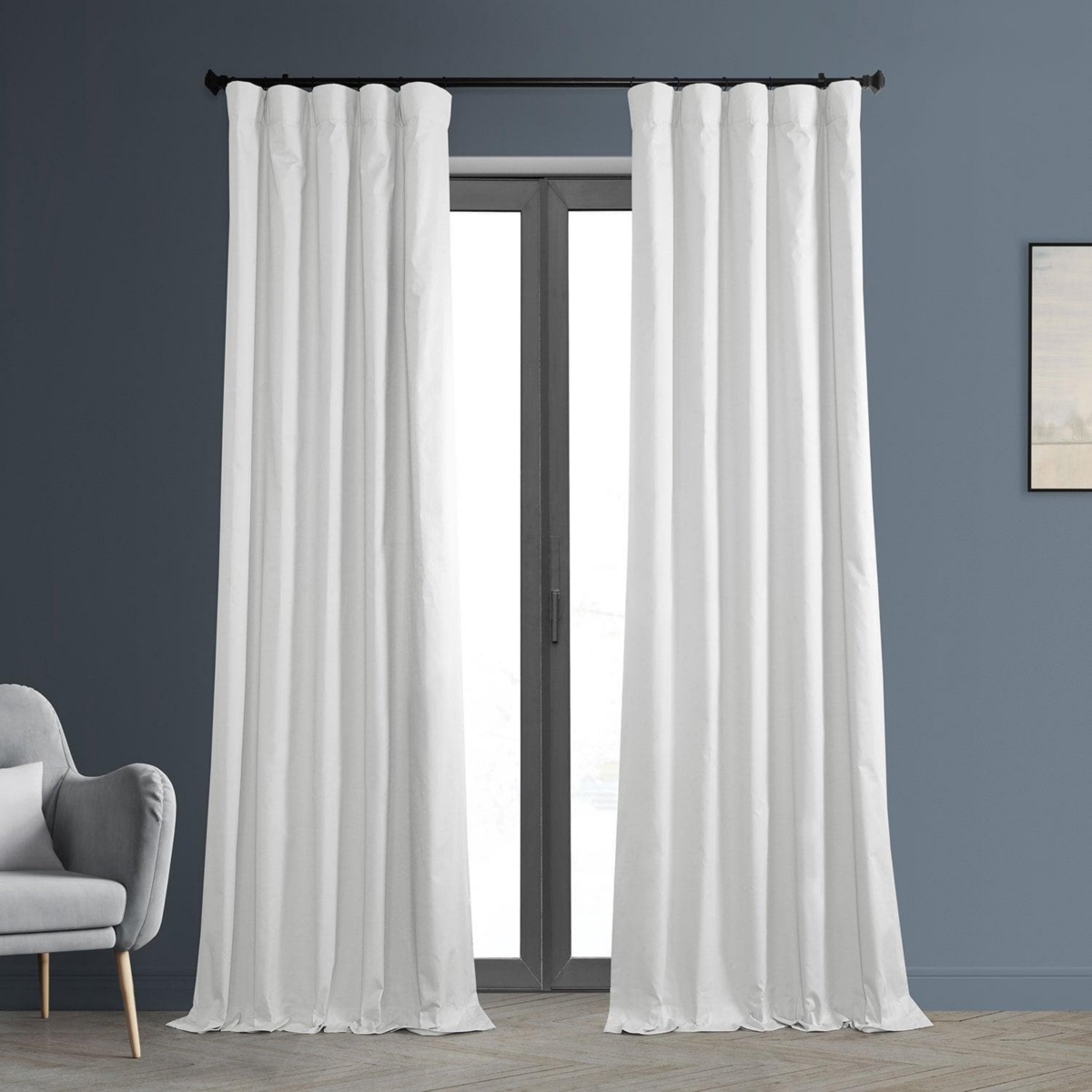 Whisper White Solid Cotton Hotel Blackout Curtain - White