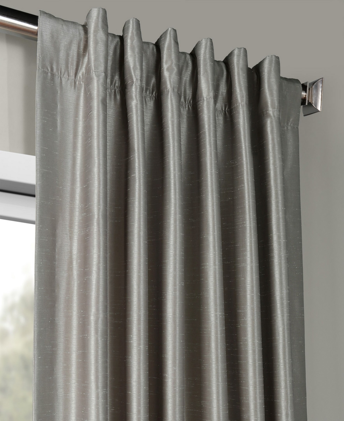 Half Price Drapes Silver Vintage Textured Faux Dupioni Silk Curtain In Grey