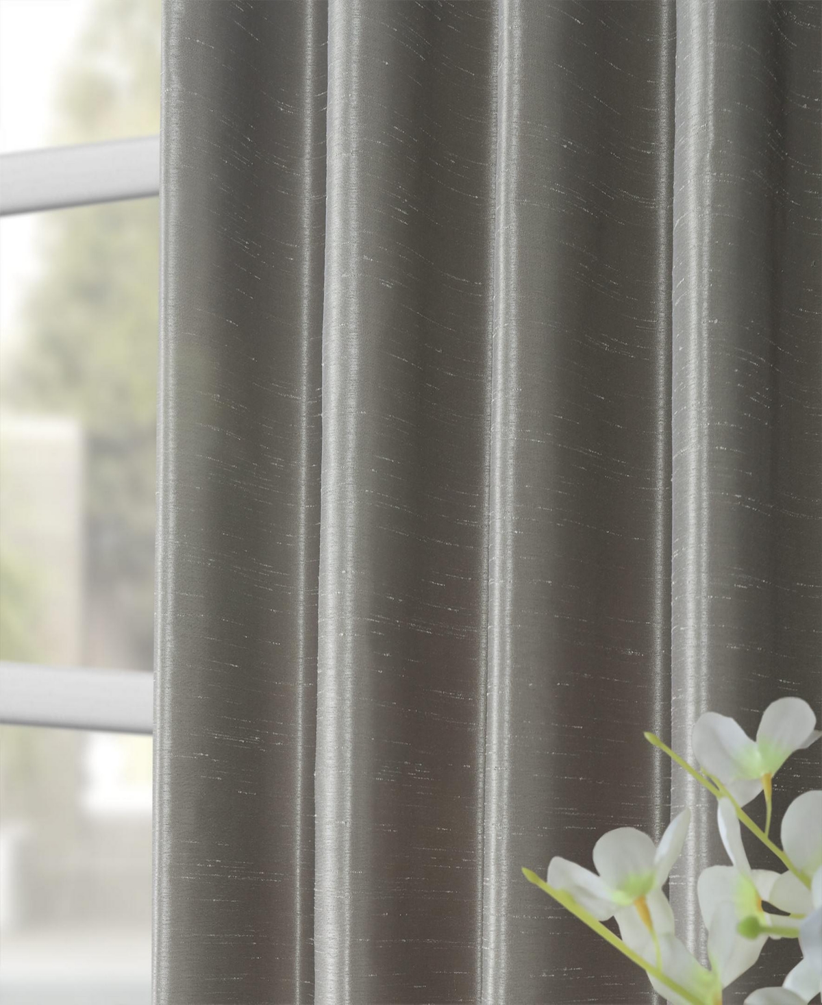 Half Price Drapes Silver Vintage Textured Faux Dupioni Silk Curtain In Grey