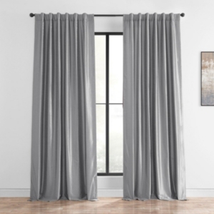Exclusive Fabrics & Furnishings Storm Grey Vintage Textured Faux Dupioni Silk Blackout Curtain In Light Grey