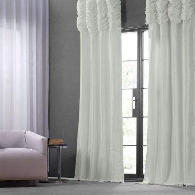 Ruched Solid Faux Silk Taffeta Room Darkening Curtain
