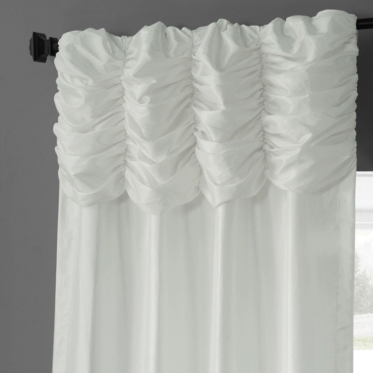 Half Price Drapes Eggshell Ruched Solid Faux Silk Taffeta Room Darkening Curtain In White