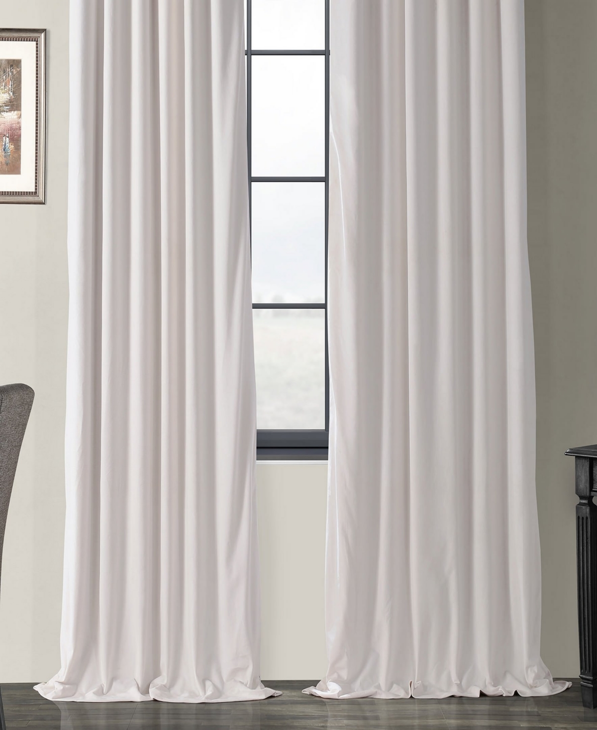 Half Price Drapes Porcelain White Signature Velvet Blackout Curtain In White