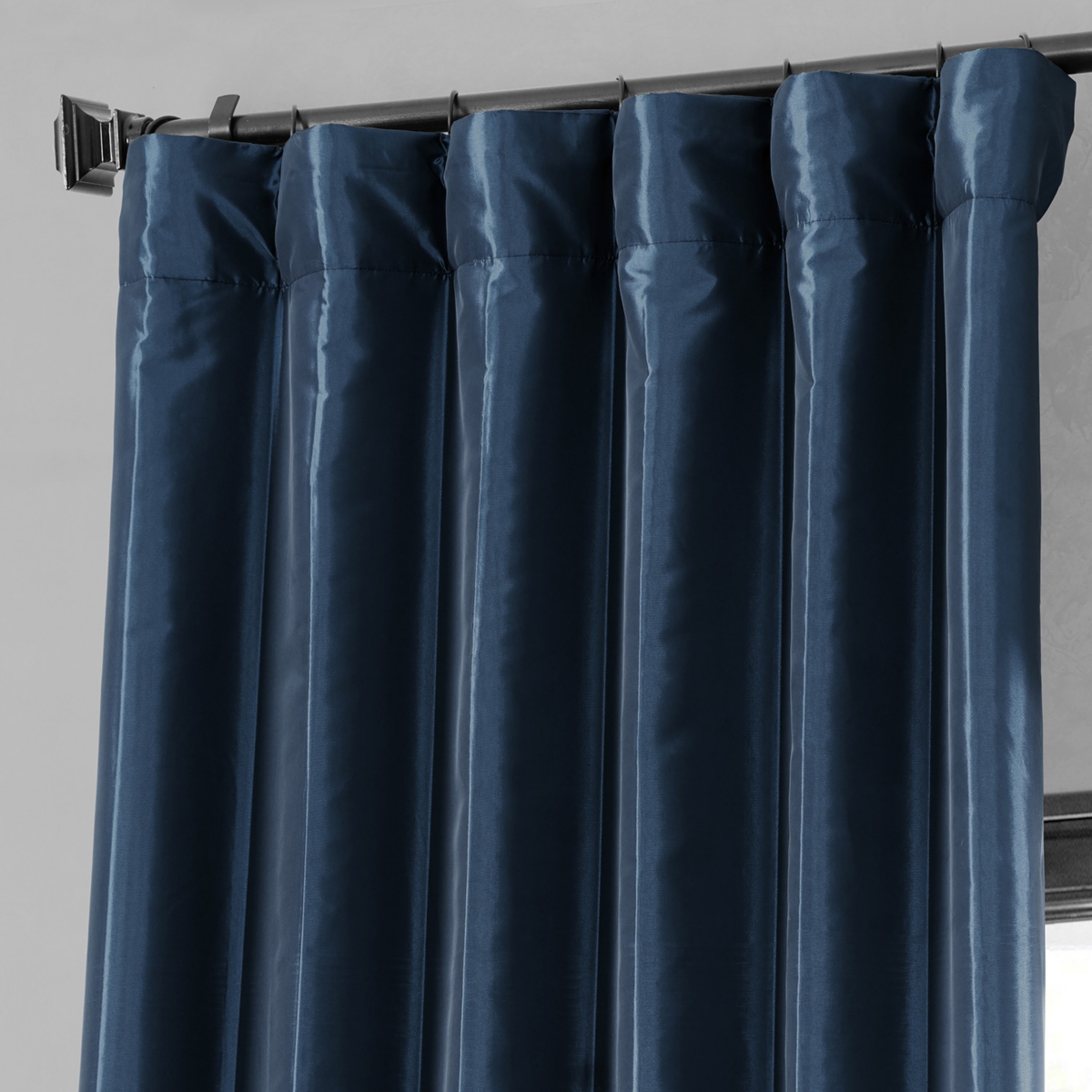 Half Price Drapes Navy Blue Faux Silk Taffeta Blackout Curtain
