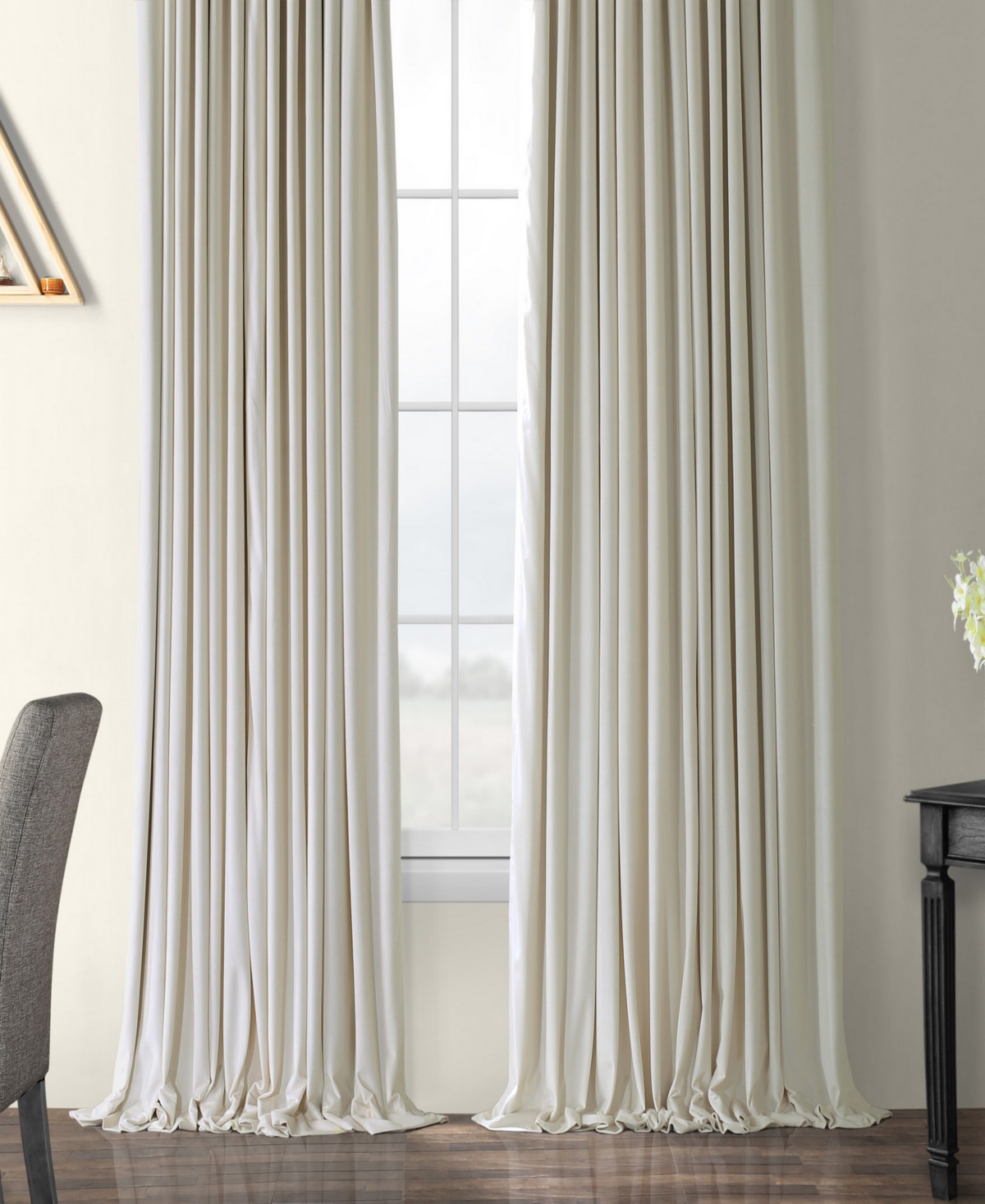 Half Price Drapes Warm Off White Signature Extra Wide Velvet Blackout Curtain In Cream