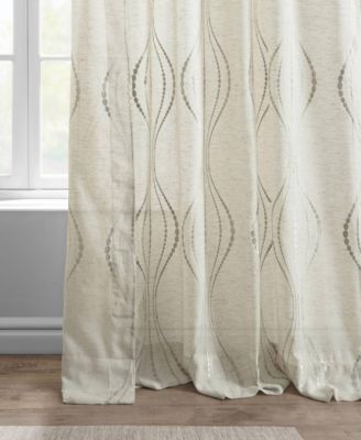 Embroidered Striped Patterned Faux Linen Sheer Curtain