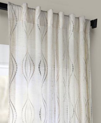 Embroidered Striped Patterned Faux Linen Sheer Curtain