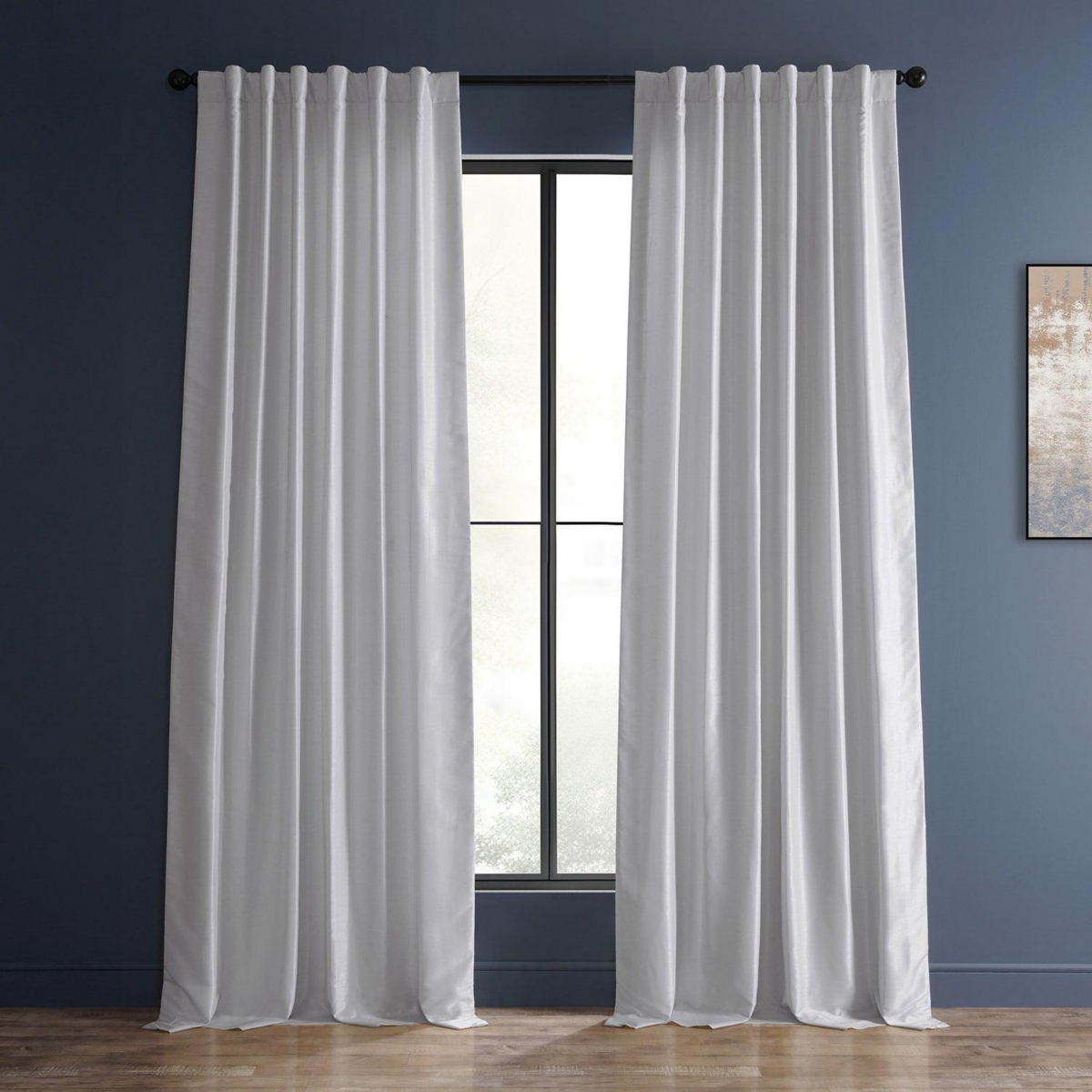 Half Price Drapes Ice Vintage Textured Faux Dupioni Silk Blackout Curtain - White