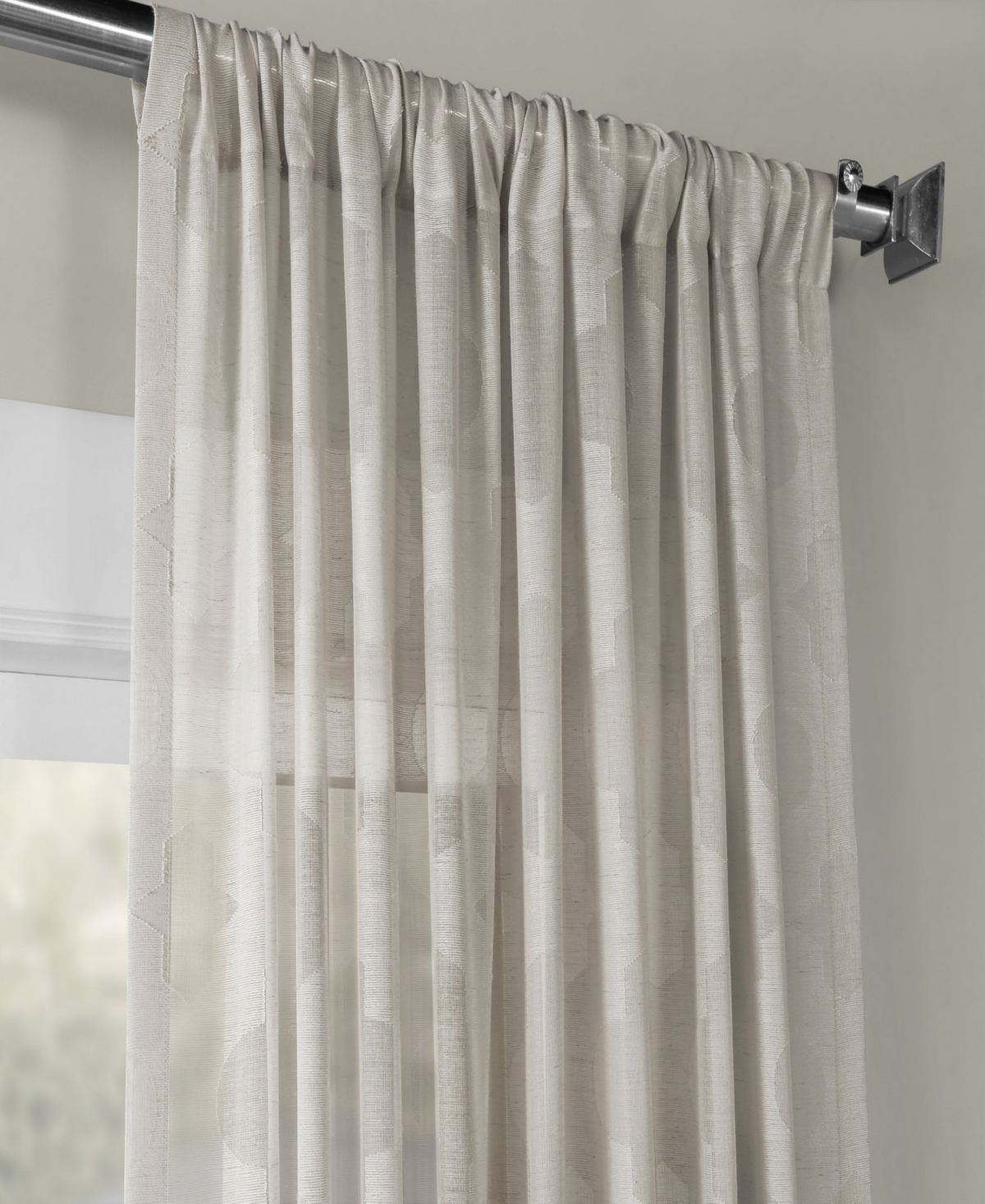 Half Price Drapes Calais Tile Geometric Patterned Faux Linen Sheer Curtain