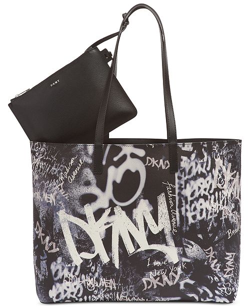 Dkny Brayden Graffiti Logo Tote Created For Macy S Reviews Handbags Accessories Macy S