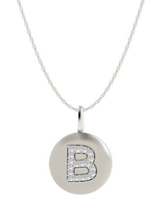 Macy's 14k White Gold Necklace, Diamond Accent Letter B Disk Pendant ...