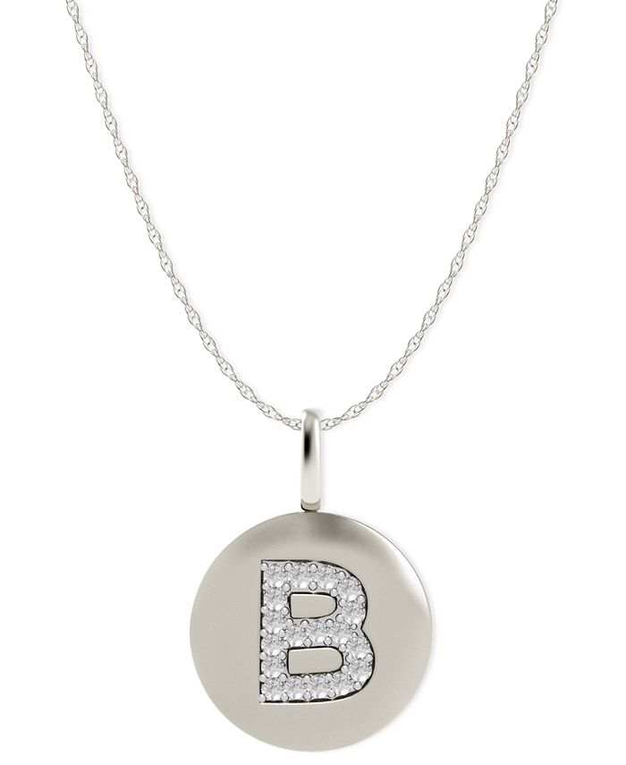 Macy's - 14k White Gold Necklace, Diamond Accent Letter B Disk Pendant