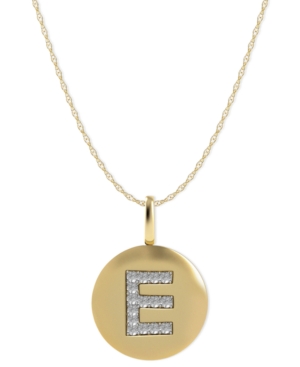 image of 14k Gold Necklace, Diamond Accent Letter E Disk Pendant