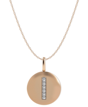 image of 14k Rose Gold Necklace, Diamond Accent Letter I Disk Pendant