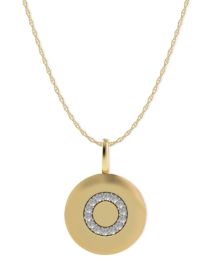 image of 14k Gold Necklace, Diamond Accent Letter O Disk Pendant