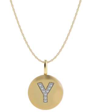 image of 14k Gold Necklace, Diamond Accent Letter Y Disk Pendant