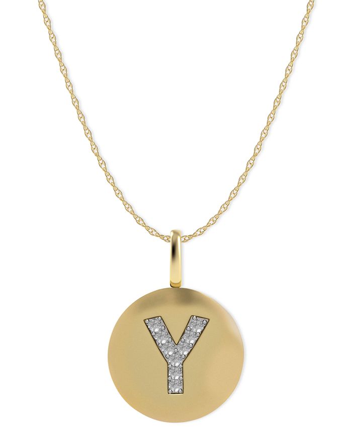 Macy's - 14k Gold Necklace, Diamond Accent Letter Y Disk Pendant
