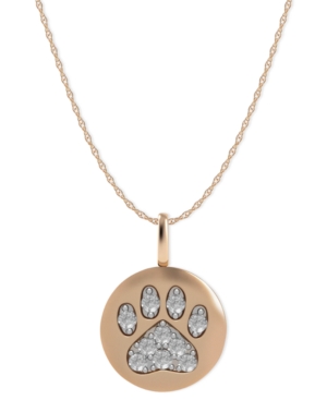 image of 14k Rose Gold Necklace, Diamond Accent Paw Disk Pendant