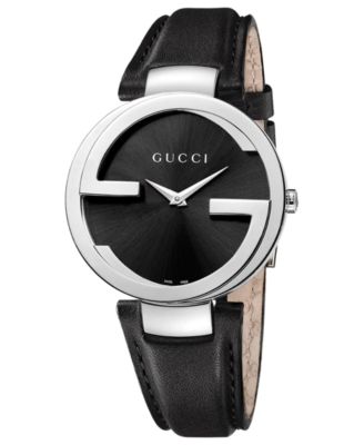 Gucci - Watch, Unisex Swiss Interlocking Black Leather Strap 37mm YA133301