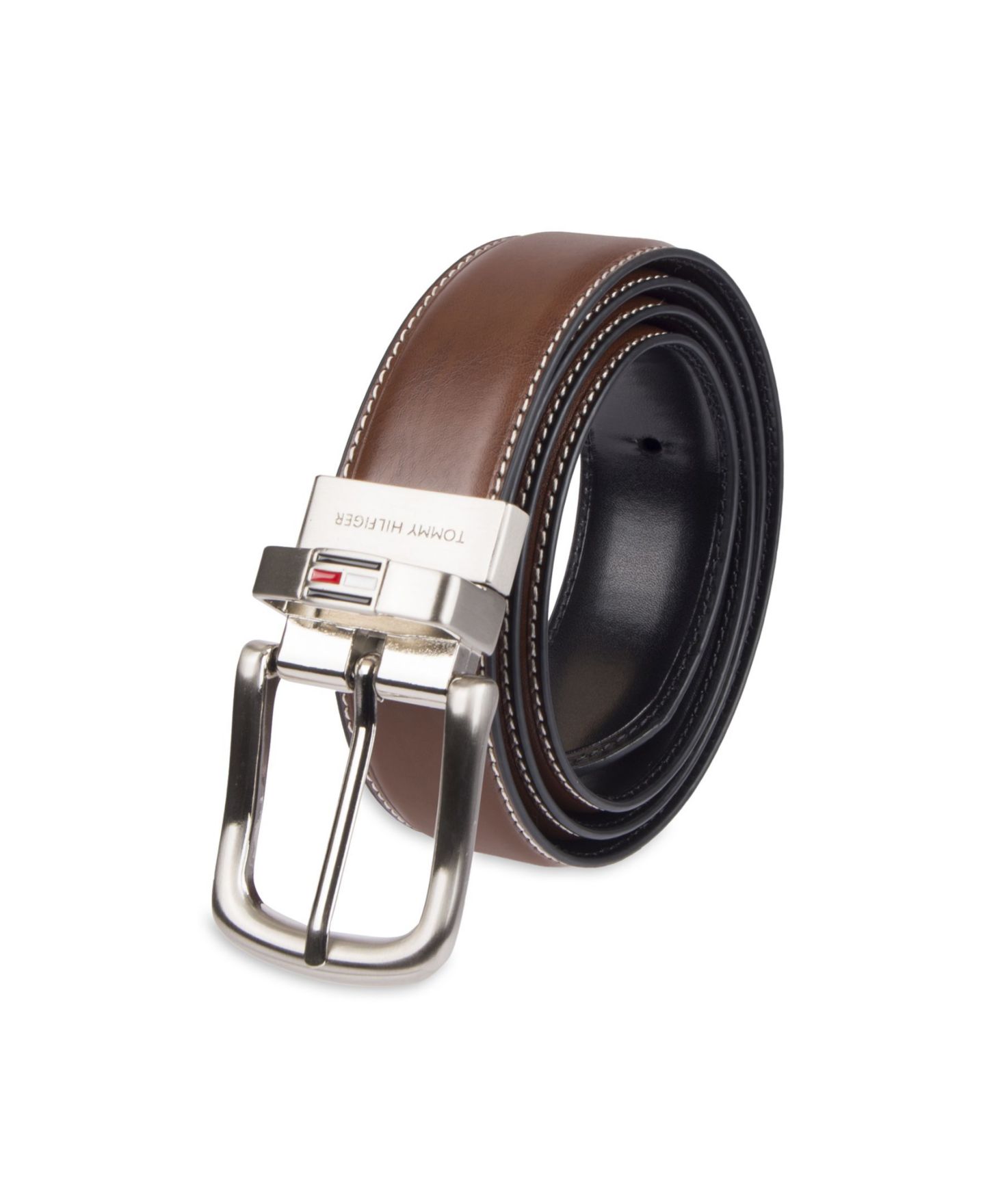 Мужской ремень Tommy Hilfiger 32MM Leather Reversible Dress Belt, цвет: Коричневый / Чёрный — фото 2