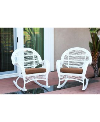 Jeco - Santa Maria White Wicker Rocker Chair with Brown Cushion - Set of 4