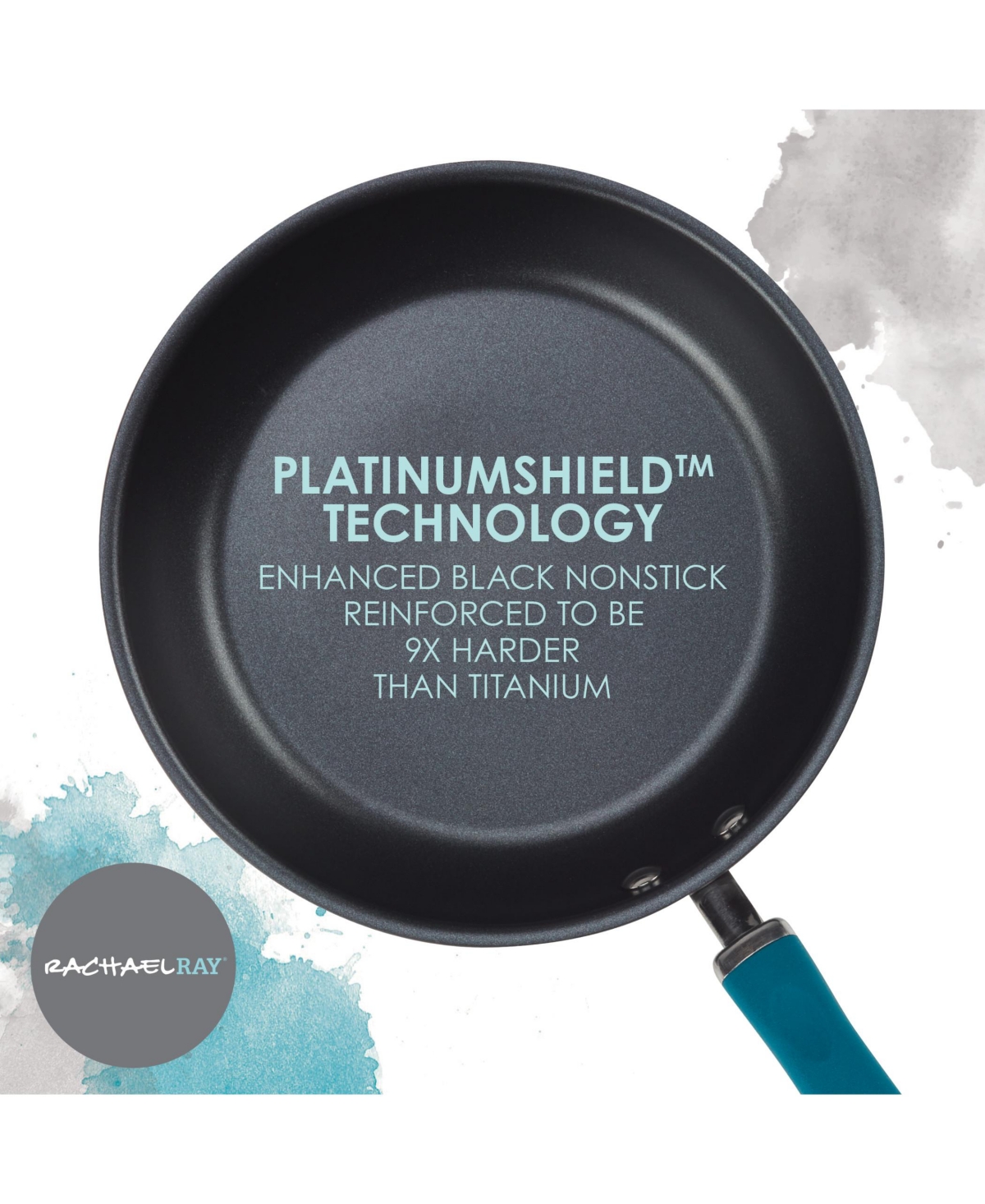Rachael Ray Create Delicious Hard-Anodized Aluminum Nonstick Deep Skillet Twin Pack, and handles - Gray With Teal Handles