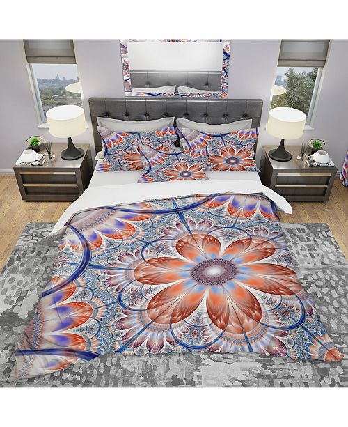 Design Art Designart Brown And Blue Large Fractal Flower Modern
