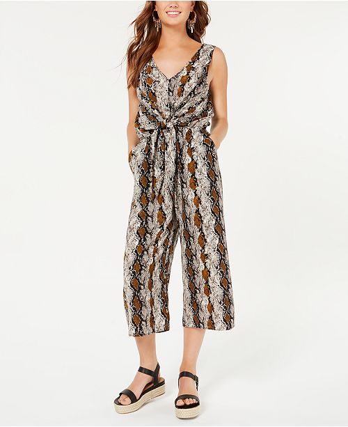 One Clothing Juniors Printed Tie Front Jumpsuit Reviews Macy S