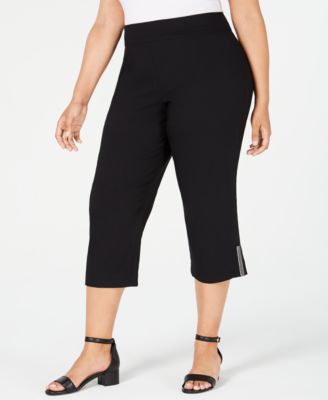 JM Collection Plus Size Embellished-Hem Capri Pants, Created for Macy's ...