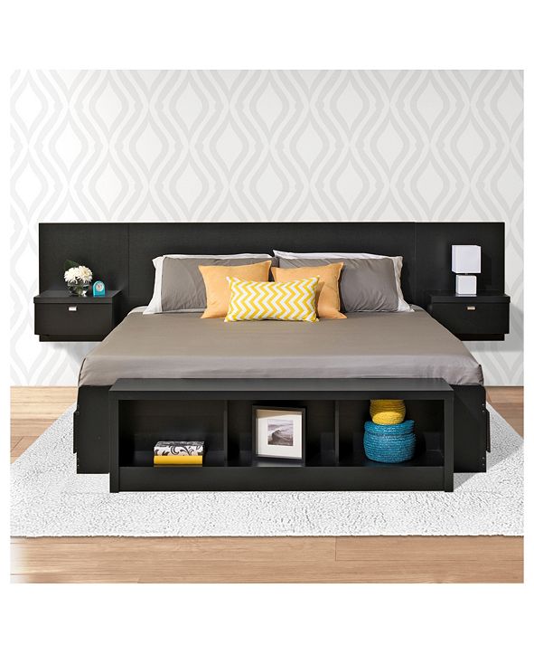 Prepac Series 9 Designer Floating King Headboard with Nightstands