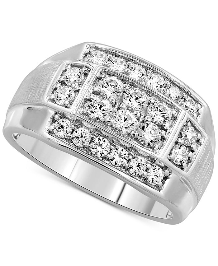 Macy's Men's Diamond Cluster Ring (1-1/4 ct. t.w.) in 10k White Gold ...