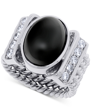 image of Onyx (15 x 10mm) & Swarovski Zirconia Statement Ring in Sterling Silver