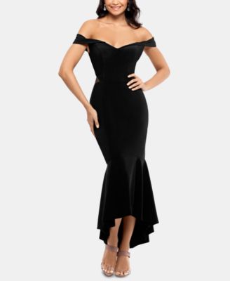 xscape off the shoulder high low dress