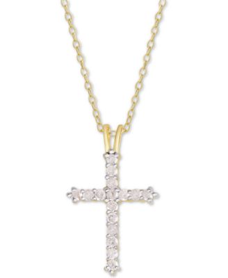 Diamond Cross Pendant Necklace (1/2 ct. t.w.) in Sterling Silver or 14k Gold-Plate Over Sterling Silver, 16" + 2" Extender