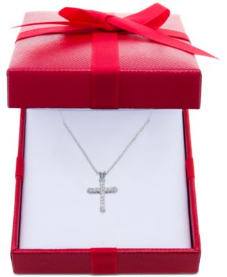 Diamond Cross Pendant Necklace (1/2 ct. t.w.) in Sterling Silver or 14k Gold-Plate Over Sterling Silver, 16 + 2 Extender