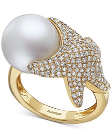 EFFY® Cultured Freshwater Pearl (11-1/2mm) & Diamond (3/4 ct. t.w.) Starfish Ring in 14k Gold