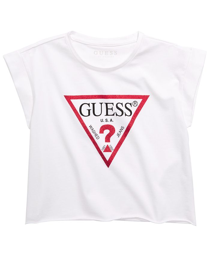GUESS Big Girls Logo-Print Raw-Hem T-Shirt - Macy's