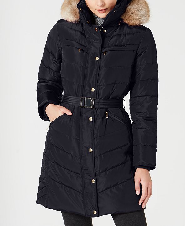 Michael Kors Belted Faux-Fur-Trim Down Puffer Coat, Created for Macy's ...