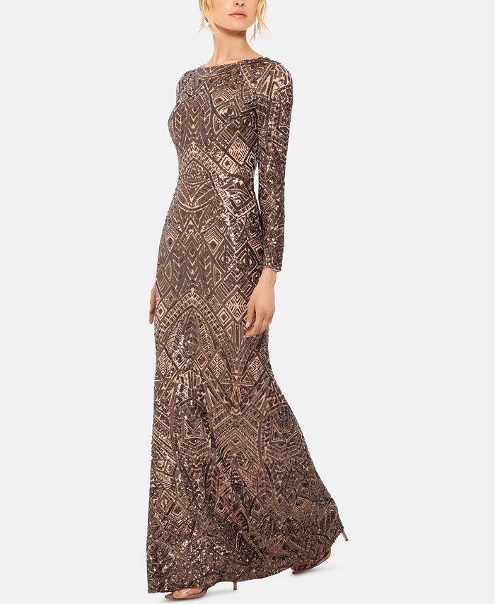 Betsy & Adam Geometric Sequined Gown - Macy's