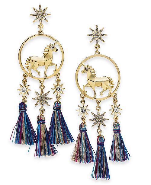 Thalia Sodi Gold Tone Crystal Unicorn Tassel Drop Earrings
