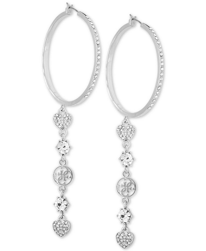 GUESS SilverTone Extra Large CrystalDrop Hoop Earrings 4" Macy's