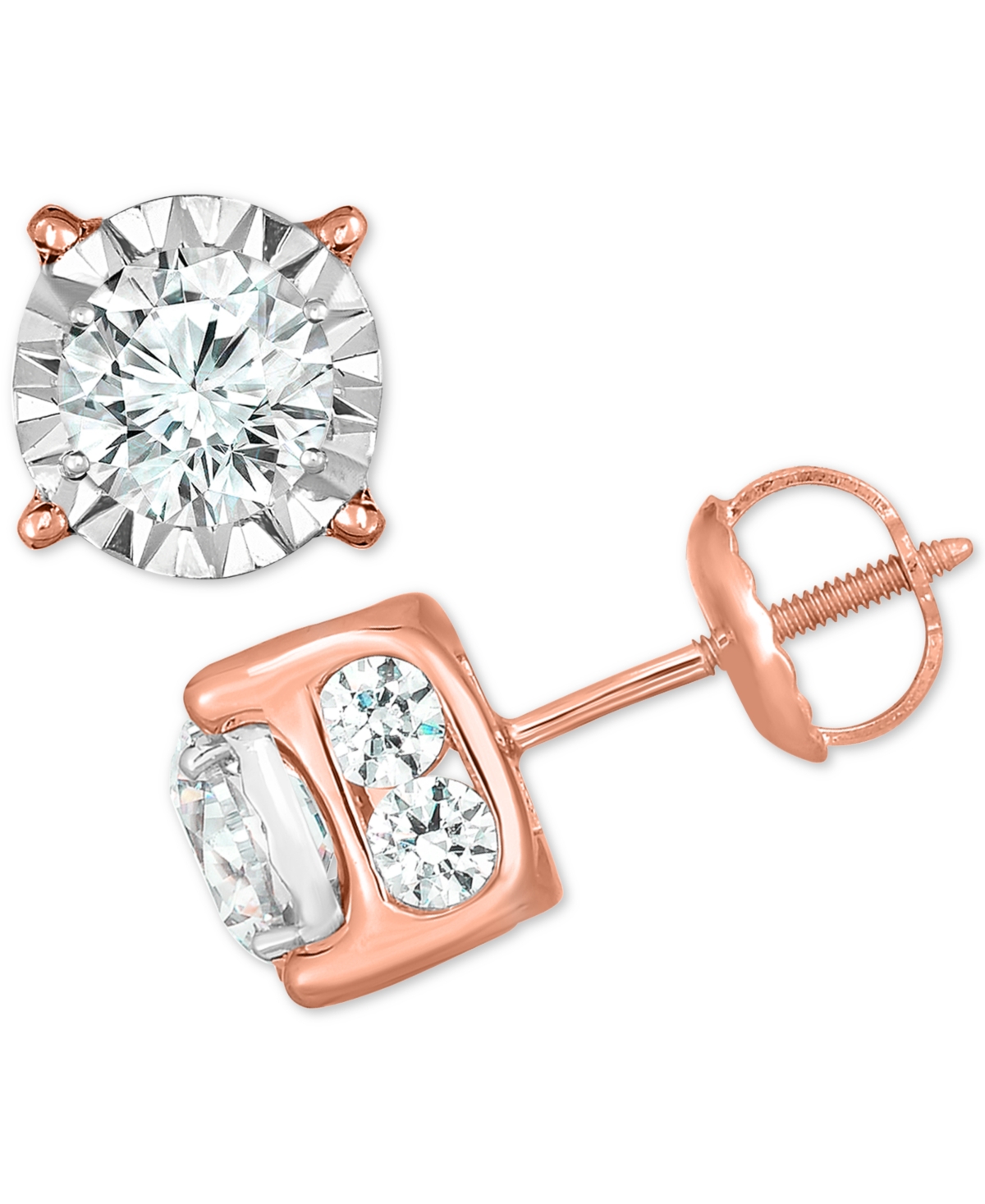 Diamond Stud Earrings (2 ct. t.w.) in 14k White, Yellow or Rose Gold - Rose Gold